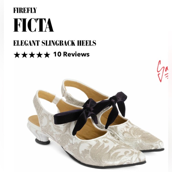 Fluevog NEW WO BOX Firefly Ficta cream embroidered sling back heel - 8.5/9/9.5 - Picture 1 of 16